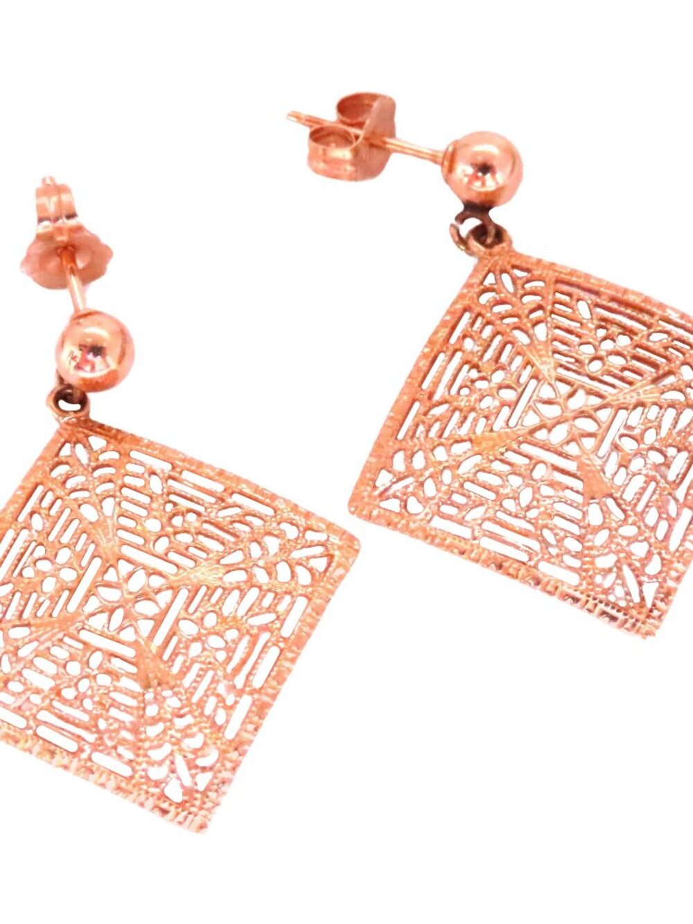 Square Web Dangle Gold Earrings 14kt